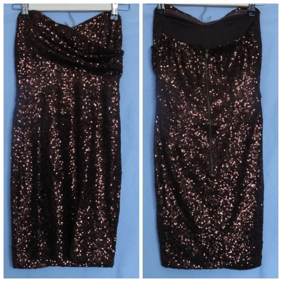 Brown Sequin Strapless Mini Bodycon Dress - Picture 2 of 5